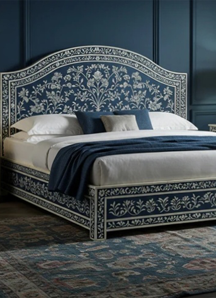 Handmade Luxury Bone Inlay King Bed