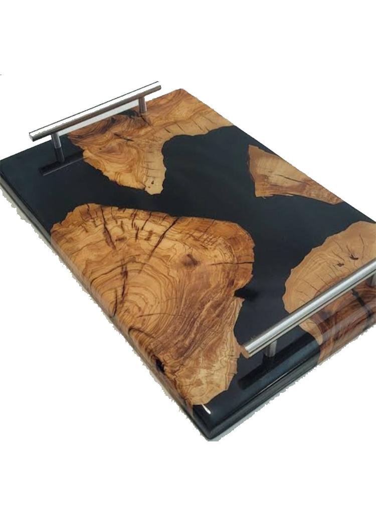 Tray Wood and Resin with glossy finishing with black color