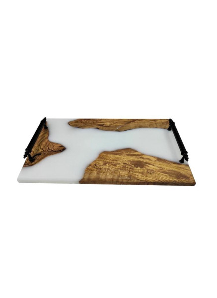 Tray Wood and Resin with glossy finishing with white color