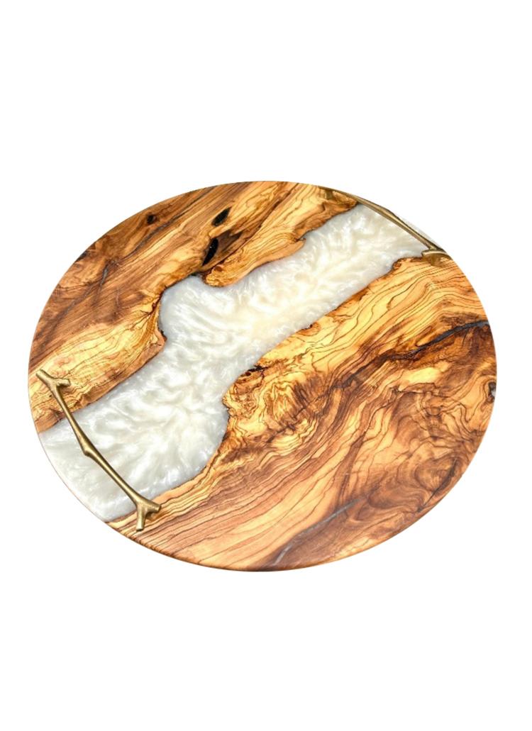 Tray Wood and Resin with glossy finishing in round shape 