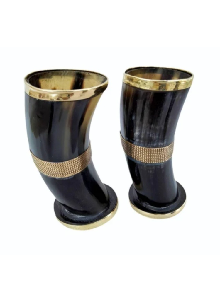 Handcrafted Horn Shot Glass Set – Brass Accent Finish