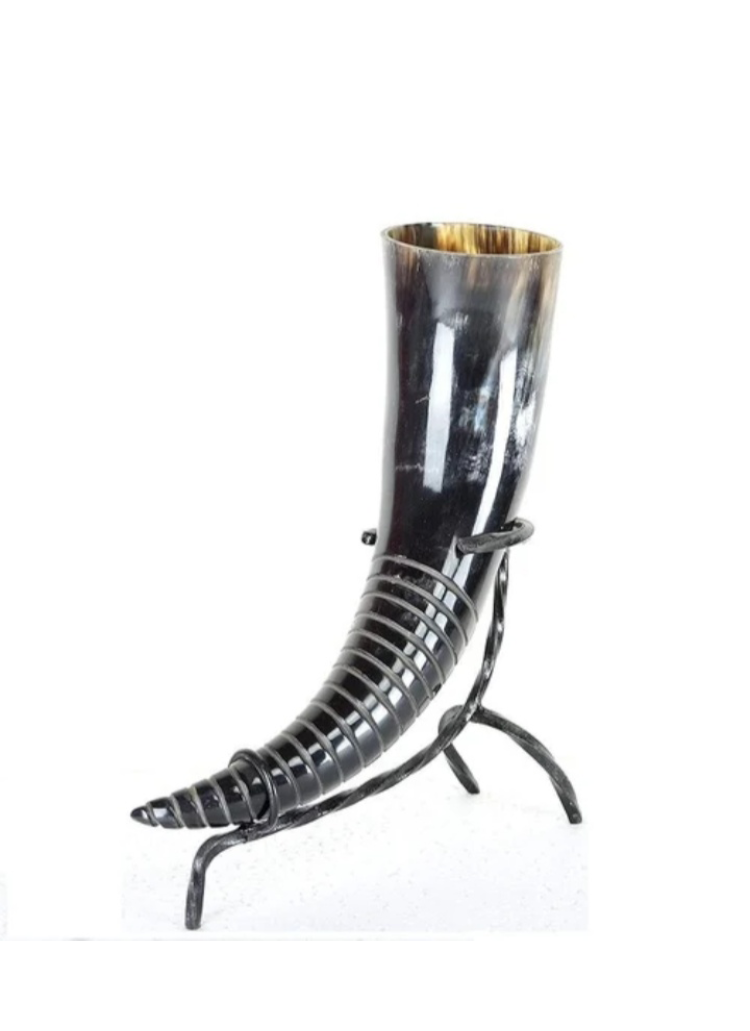 Handcrafted Decorative Viking Drinking Horn with Metal Stand