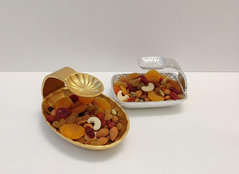 Brass & Steel Plated Decorative Fruit Basket with Lid