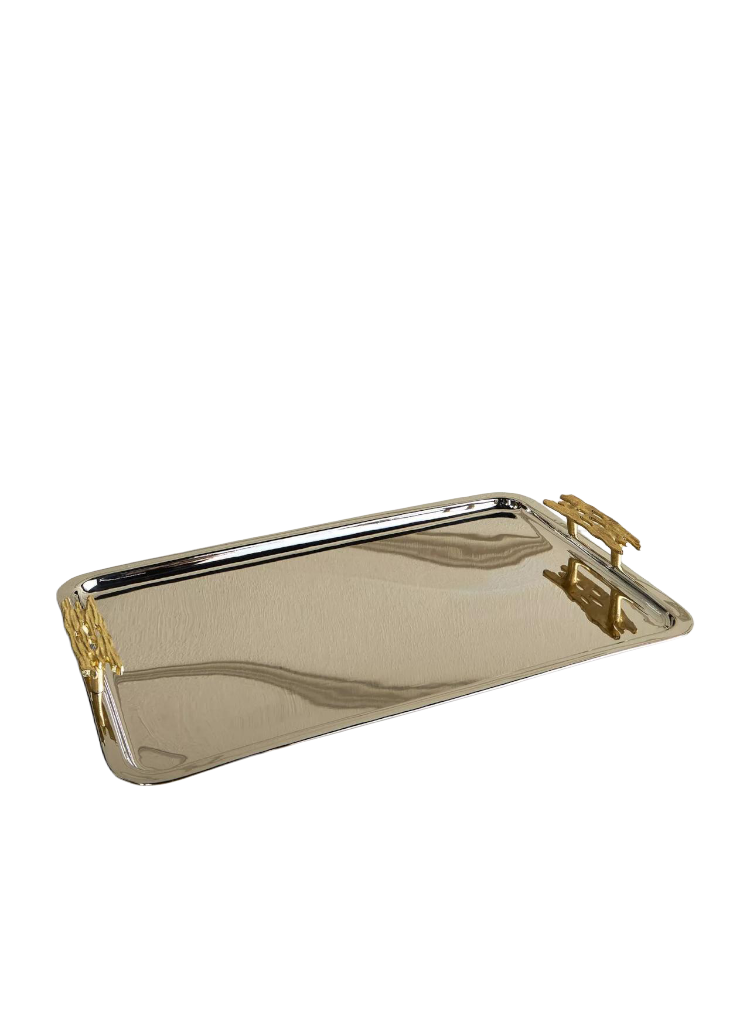 Luxury Rectangular Serving Tray with Ornate Handles