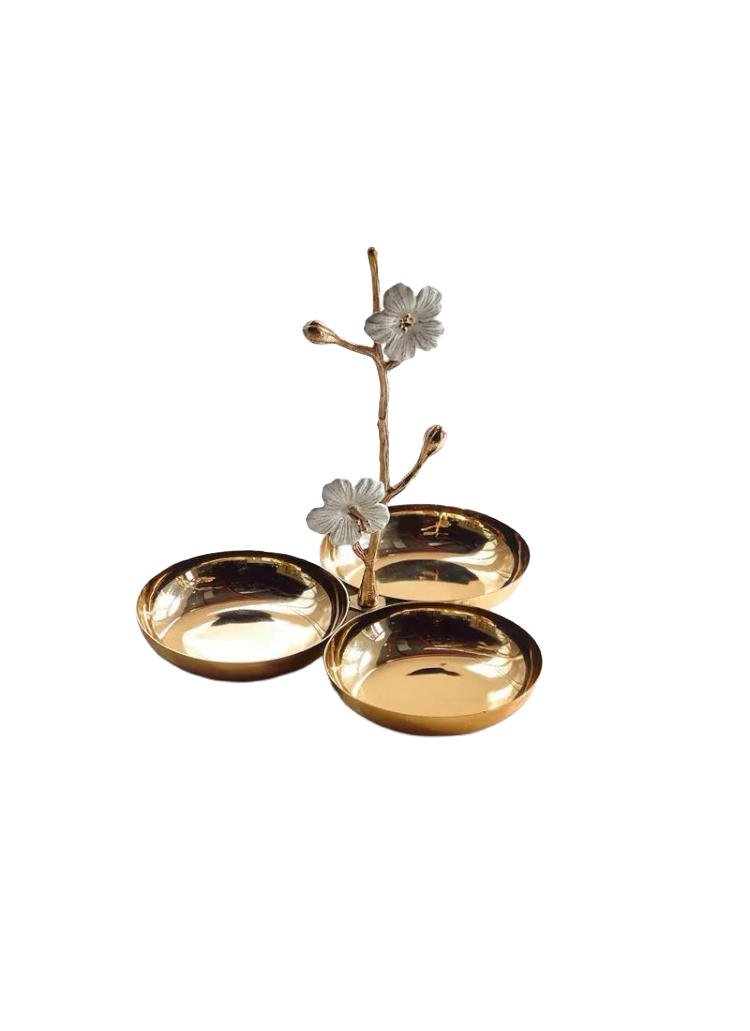 Brass Floral Tri-Dish Centerpiece