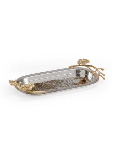 Steel Hammered Tray with Golden Floral Accents