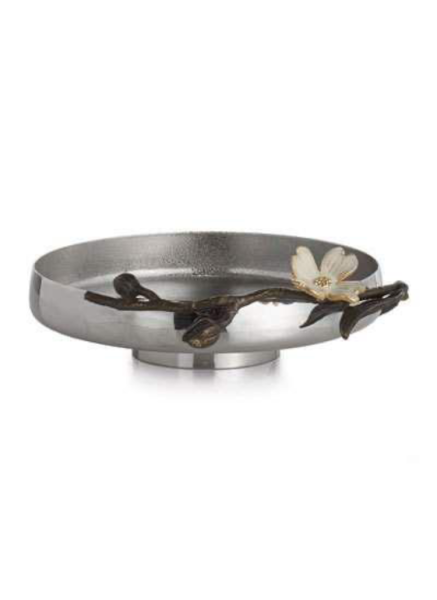 Steel Pedestal Bowl with Floral Branch Accent