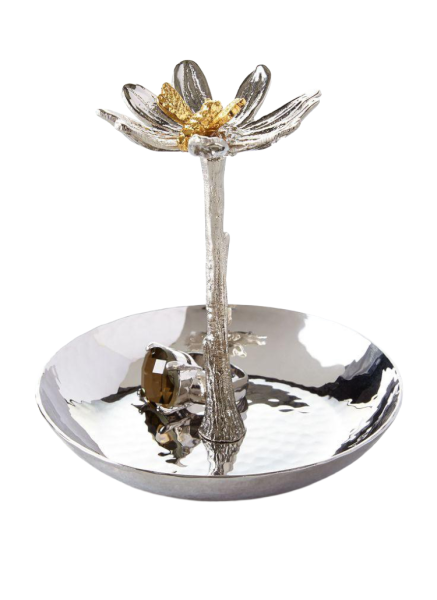 Steel Floral Jewelry Holder with Pedestal Dish