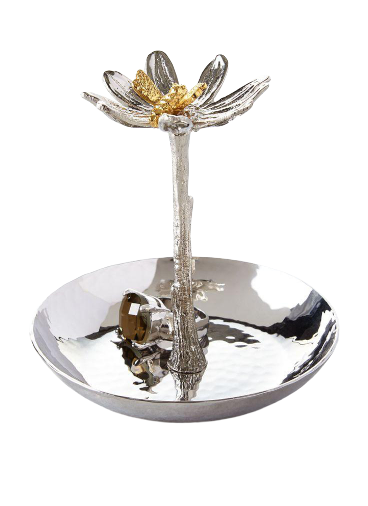 Steel Floral Jewelry Holder with Pedestal Dish